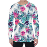 Neon Hibiscus Tropical Pattern Print Men's Long Sleeve T-Shirt
