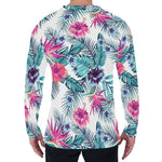 Neon Hibiscus Tropical Pattern Print Men's Long Sleeve T-Shirt