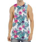 Neon Hibiscus Tropical Pattern Print Men's Muscle Tank Top