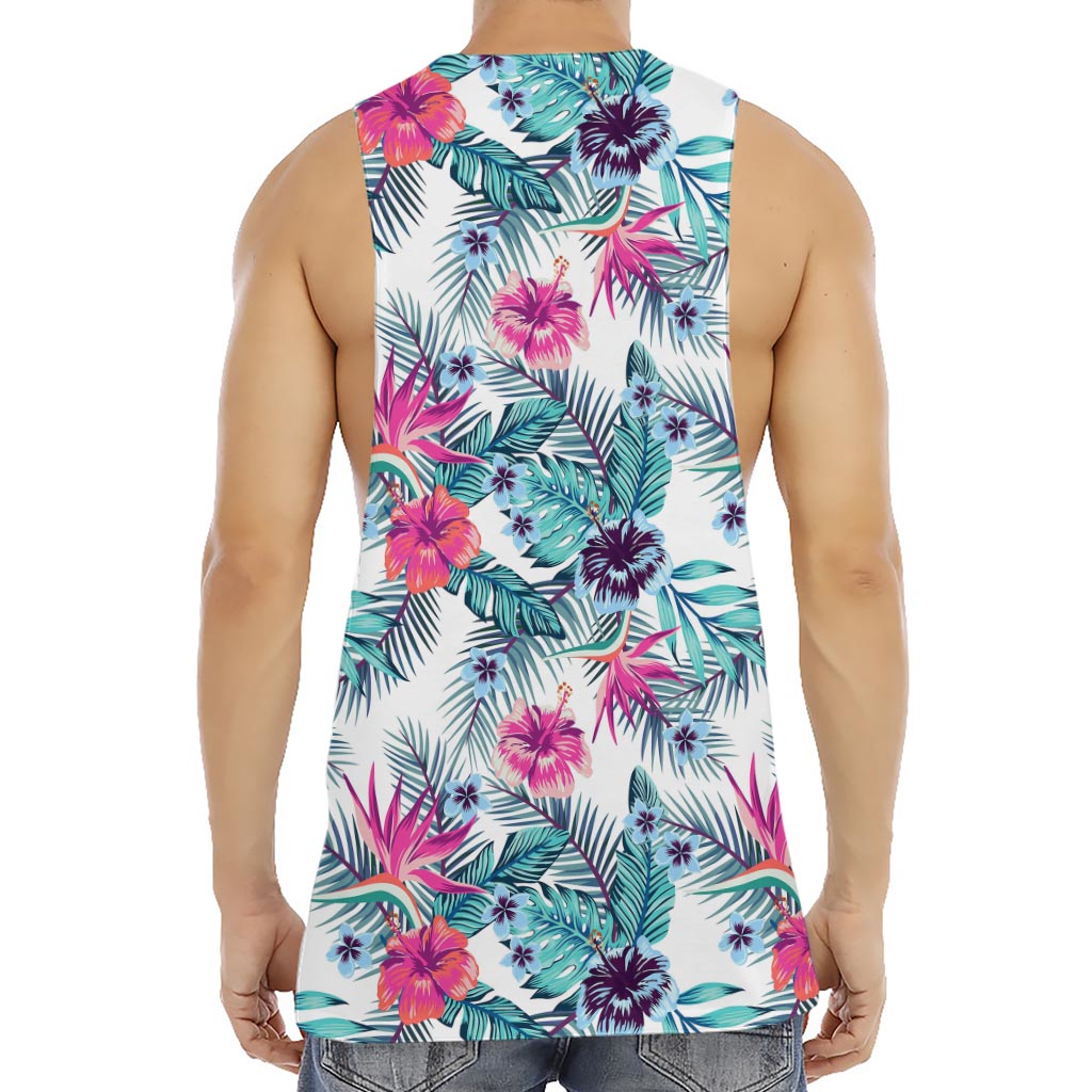 Neon Hibiscus Tropical Pattern Print Men's Muscle Tank Top