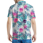 Neon Hibiscus Tropical Pattern Print Men's Polo Shirt