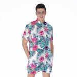 Neon Hibiscus Tropical Pattern Print Men's Rompers