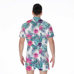 Neon Hibiscus Tropical Pattern Print Men's Rompers
