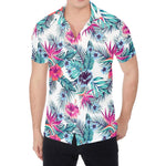 Neon Hibiscus Tropical Pattern Print Men's Shirt