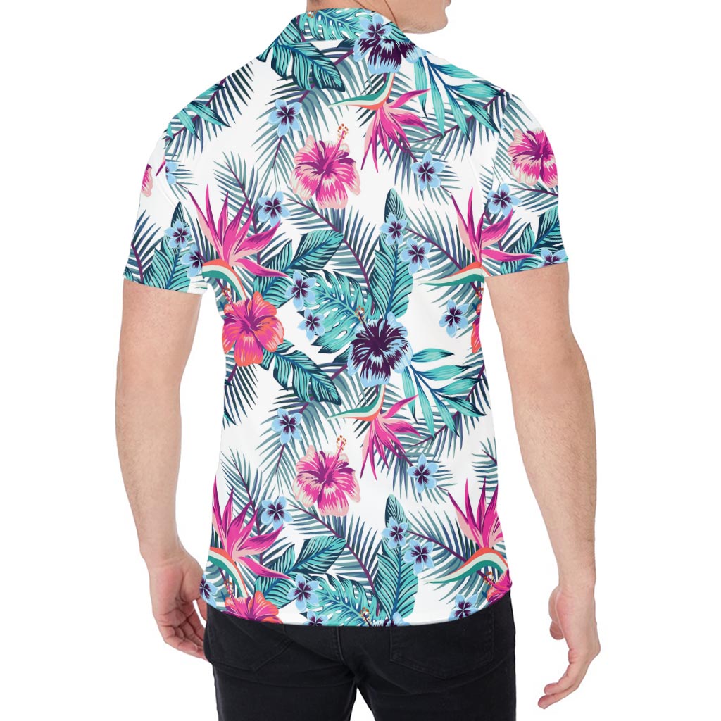 Neon Hibiscus Tropical Pattern Print Men's Shirt