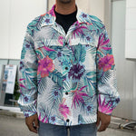 Neon Hibiscus Tropical Pattern Print Men's Shirt Jacket