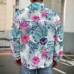 Neon Hibiscus Tropical Pattern Print Men's Shirt Jacket