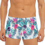Neon Hibiscus Tropical Pattern Print Men's Short Boxer Briefs