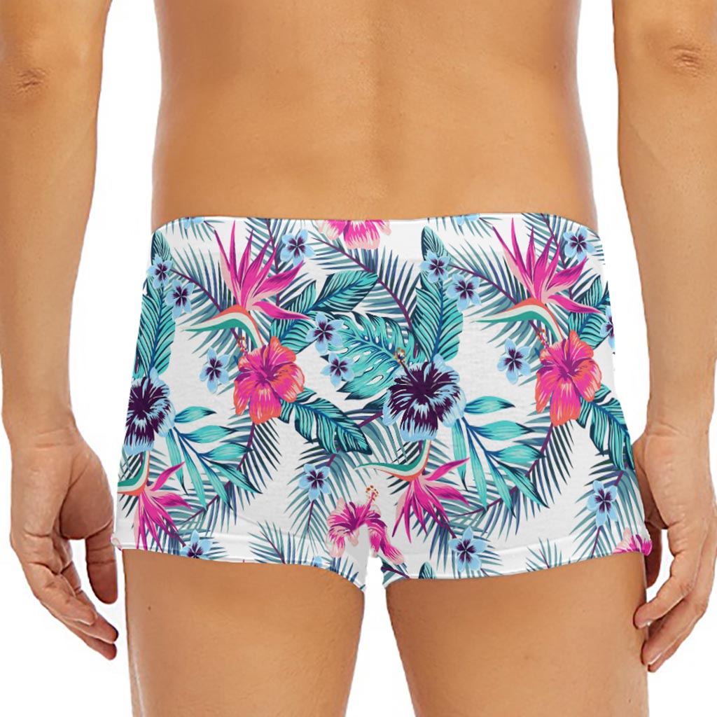 Neon Hibiscus Tropical Pattern Print Men's Short Boxer Briefs