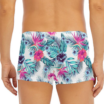 Neon Hibiscus Tropical Pattern Print Men's Short Boxer Briefs