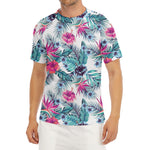 Neon Hibiscus Tropical Pattern Print Men's Short Sleeve Rash Guard