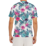 Neon Hibiscus Tropical Pattern Print Men's Short Sleeve Rash Guard