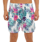 Neon Hibiscus Tropical Pattern Print Men's Split Running Shorts