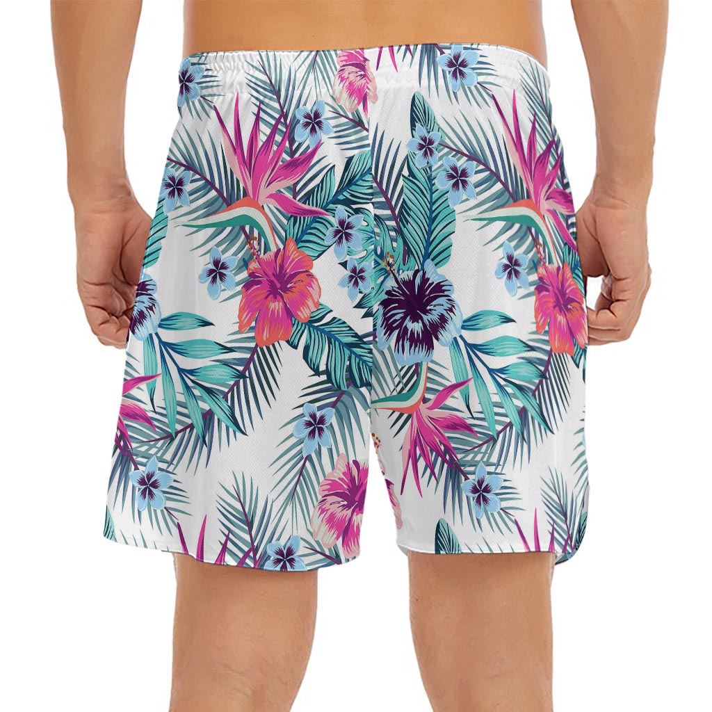 Neon Hibiscus Tropical Pattern Print Men's Split Running Shorts