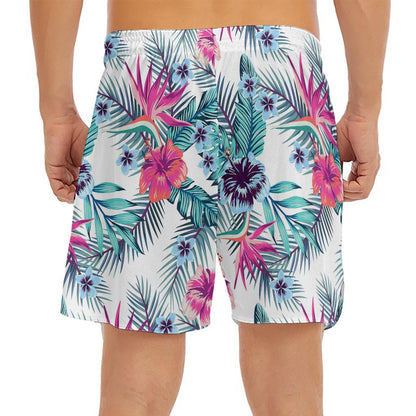 Neon Hibiscus Tropical Pattern Print Men's Split Running Shorts