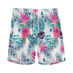 Neon Hibiscus Tropical Pattern Print Men's Sports Shorts