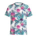 Neon Hibiscus Tropical Pattern Print Men's Sports T-Shirt