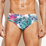 Neon Hibiscus Tropical Pattern Print Men's Swim Briefs