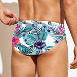 Neon Hibiscus Tropical Pattern Print Men's Swim Briefs