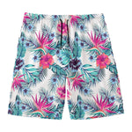 Neon Hibiscus Tropical Pattern Print Men's Swim Trunks