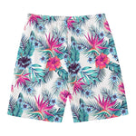 Neon Hibiscus Tropical Pattern Print Men's Swim Trunks