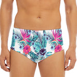 Neon Hibiscus Tropical Pattern Print Men's Triangle Swim Briefs