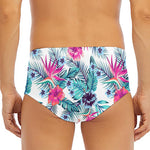 Neon Hibiscus Tropical Pattern Print Men's Triangle Swim Briefs