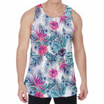 Neon Hibiscus Tropical Pattern Print Men's Velvet Tank Top