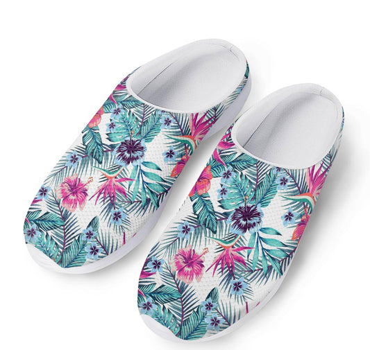 Neon Hibiscus Tropical Pattern Print Mesh Casual Shoes