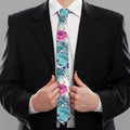 Neon Hibiscus Tropical Pattern Print Necktie