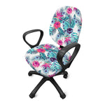 Neon Hibiscus Tropical Pattern Print Office Chair Cover