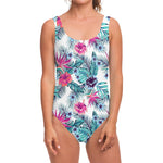 Neon Hibiscus Tropical Pattern Print One Piece Swimsuit