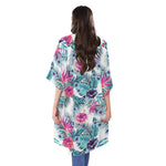Neon Hibiscus Tropical Pattern Print Open Front Beach Cover Up