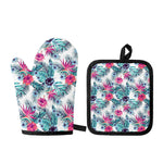 Neon Hibiscus Tropical Pattern Print Oven Mitt And Pot Holder Set