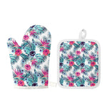 Neon Hibiscus Tropical Pattern Print Oven Mitt And Pot Holder Set
