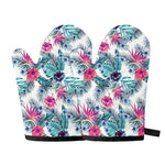 Neon Hibiscus Tropical Pattern Print Oven Mitts