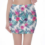 Neon Hibiscus Tropical Pattern Print Pencil Mini Skirt