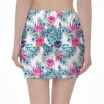 Neon Hibiscus Tropical Pattern Print Pencil Mini Skirt