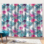 Neon Hibiscus Tropical Pattern Print Pencil Pleat Curtains
