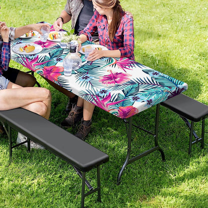 Neon Hibiscus Tropical Pattern Print Picnic Table Cover