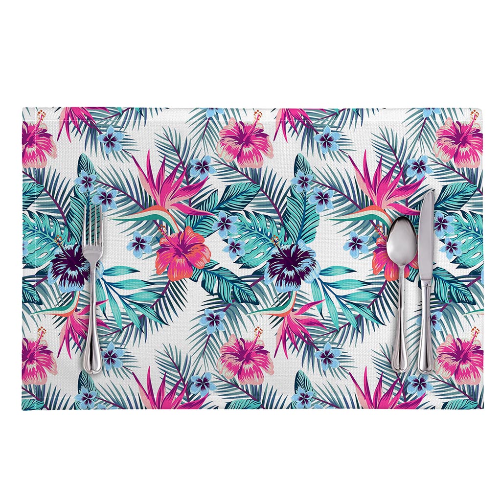 Neon Hibiscus Tropical Pattern Print Placemat