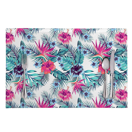 Neon Hibiscus Tropical Pattern Print Placemat