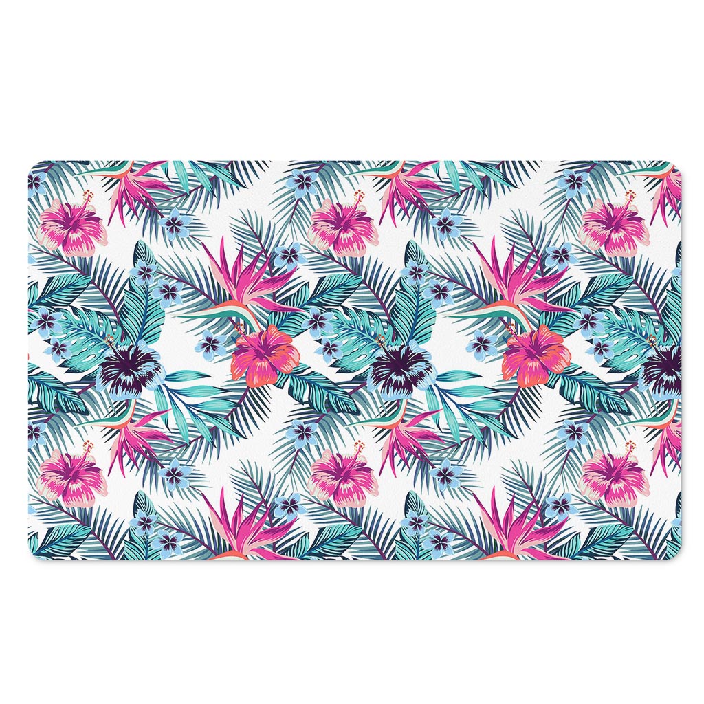 Neon Hibiscus Tropical Pattern Print Polyester Doormat