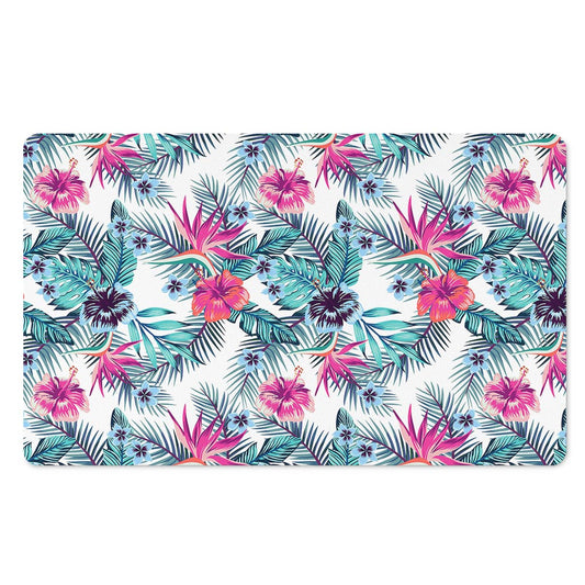 Neon Hibiscus Tropical Pattern Print Polyester Doormat