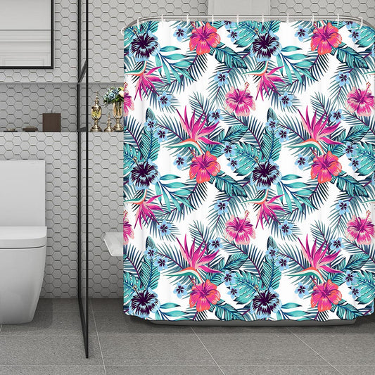 Neon Hibiscus Tropical Pattern Print Polyester Shower Curtain