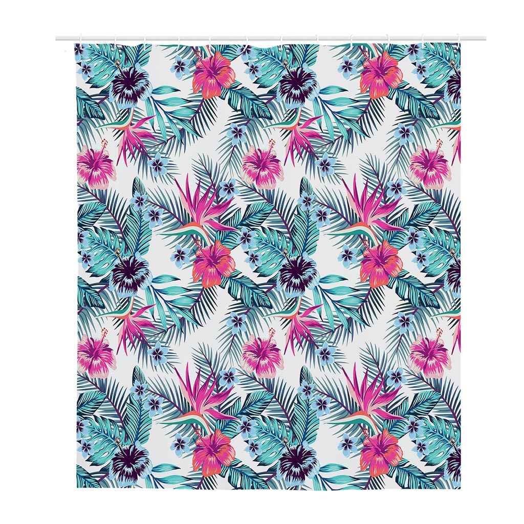 Neon Hibiscus Tropical Pattern Print Polyester Shower Curtain