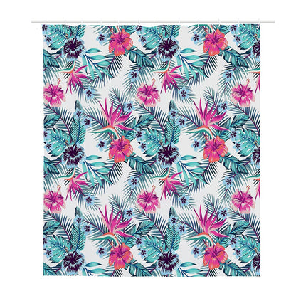 Neon Hibiscus Tropical Pattern Print Polyester Shower Curtain