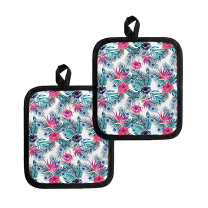Neon Hibiscus Tropical Pattern Print Pot Holders