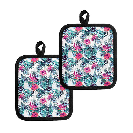 Neon Hibiscus Tropical Pattern Print Pot Holders