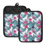 Neon Hibiscus Tropical Pattern Print Pot Holders With Pocket